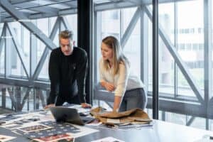 Business owner meeting with an SEO company to review a proposal